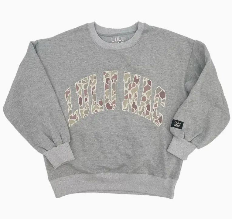 Camo Lulu Mac Emb. Sweatshirt- Light Grey
