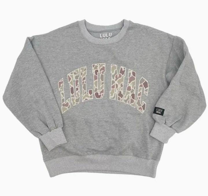 Camo Lulu Mac Emb. Sweatshirt- Light Grey