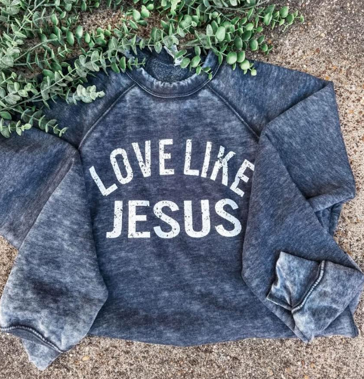 Love Like Jesus Acid Wash Pullover - Grey