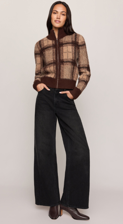 Frostline Plaid Cardigan- Toasted Almond