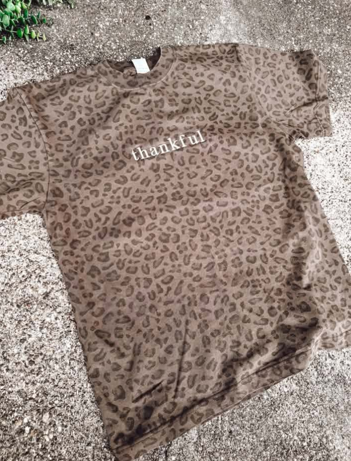 Thankful Emb. Tee- Leopard