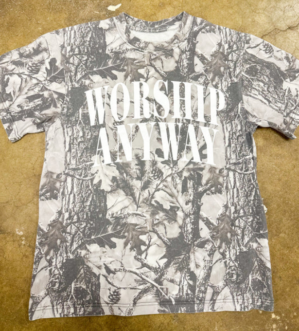 Worship Anyway Tee- Grey Camo
