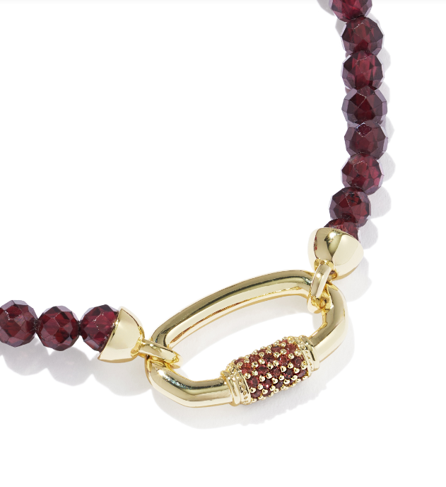 Emery Beaded Stretch Bracelet Gold Red Garnet