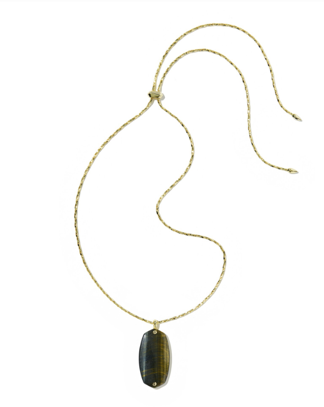 Danielle Riveted Long Pendant Gold Dark Brown Hawks Eye