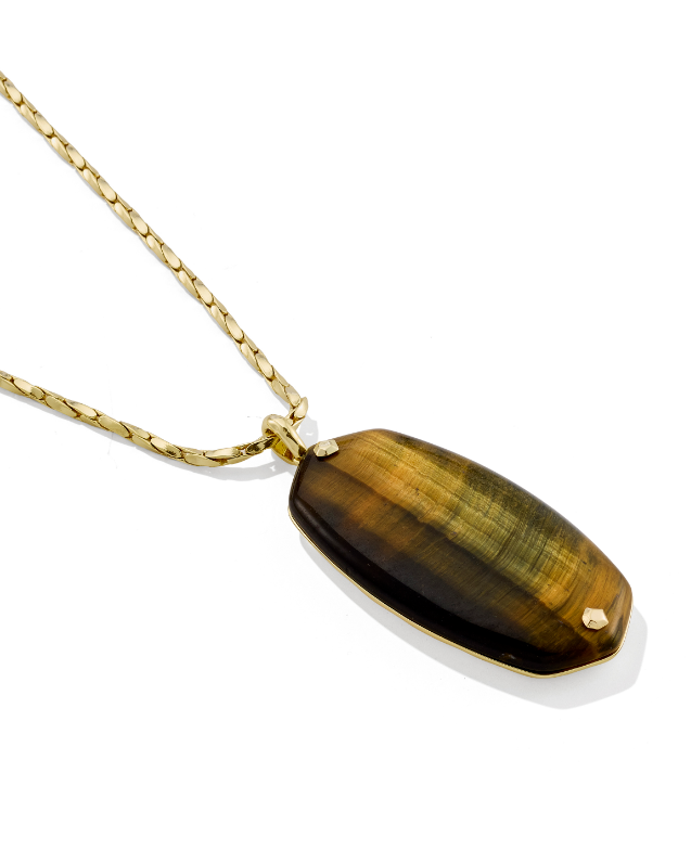 Danielle Riveted Long Pendant Gold Dark Brown Hawks Eye