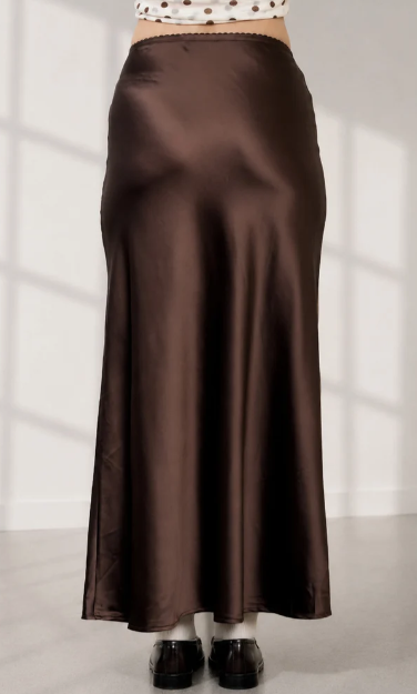 Ade Satin Midi Skirt- Dark Brown