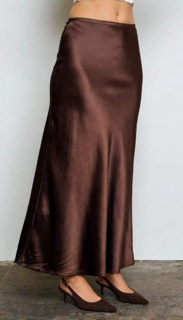 Ade Satin Midi Skirt- Dark Brown