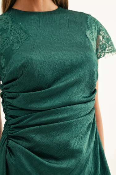 Jordyn Asymmetric Hem Rushed Mini Dress- Dark Teal