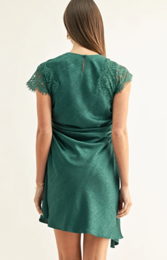 Jordyn Asymmetric Hem Rushed Mini Dress- Dark Teal