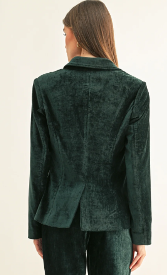 Micah Textured Velvet Blazer- Hunter Green