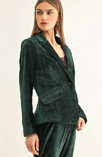 Micah Textured Velvet Blazer- Hunter Green