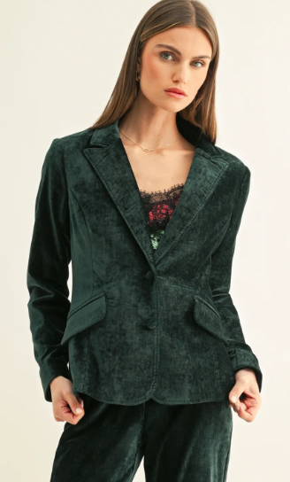 Micah Textured Velvet Blazer- Hunter Green