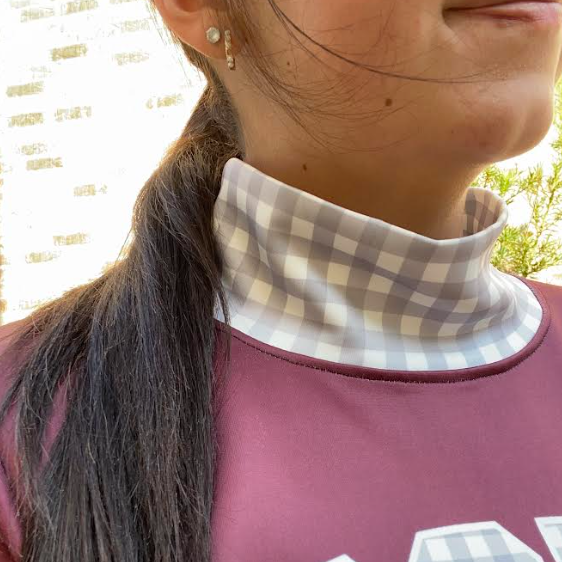 Aggie Gingham Mock Neck- Maroon/Grey