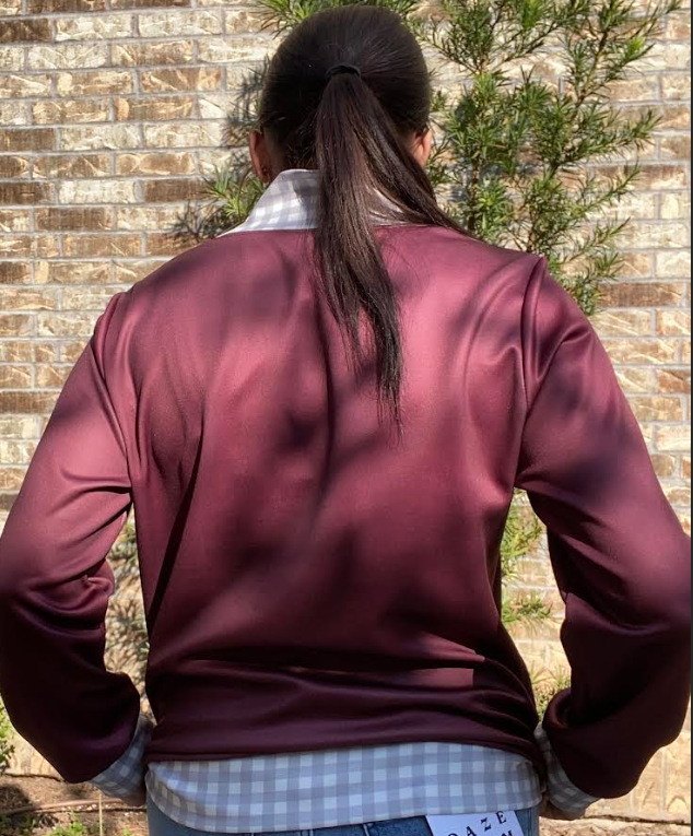 Aggie Gingham Mock Neck- Maroon/Grey