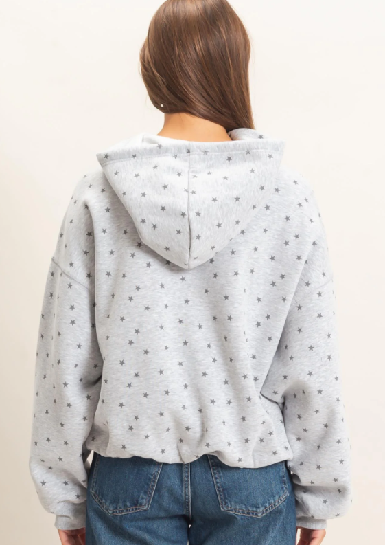 Lizz Star Print Bubble Hoodie- Heather Gray