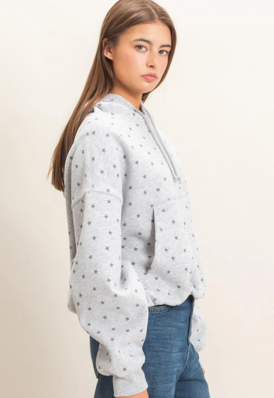 Lizz Star Print Bubble Hoodie- Heather Gray