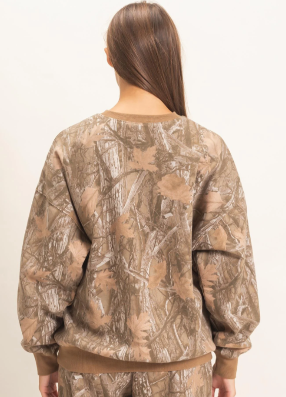Nale Tree Camouflage Crew Neck Sweatshirt- Brown