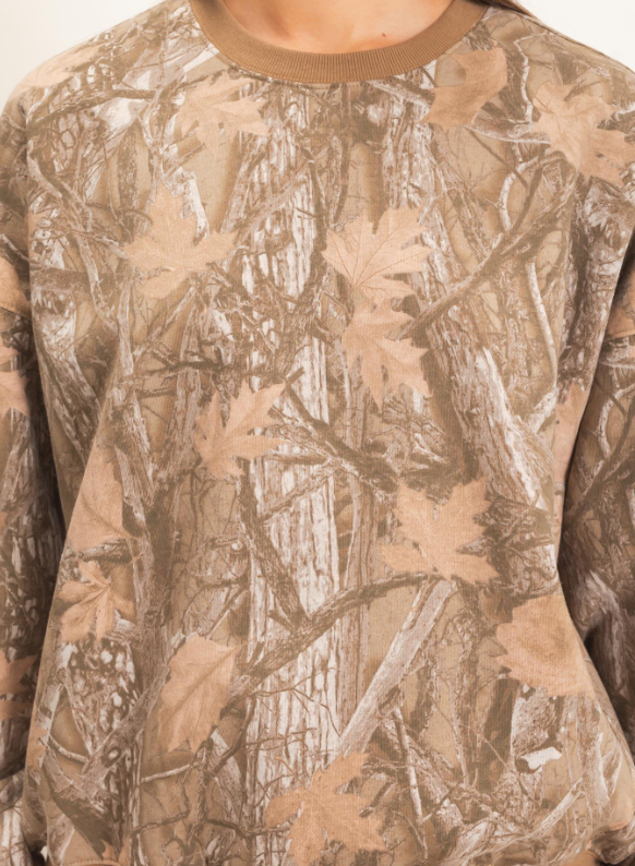 Nale Tree Camouflage Crew Neck Sweatshirt- Brown