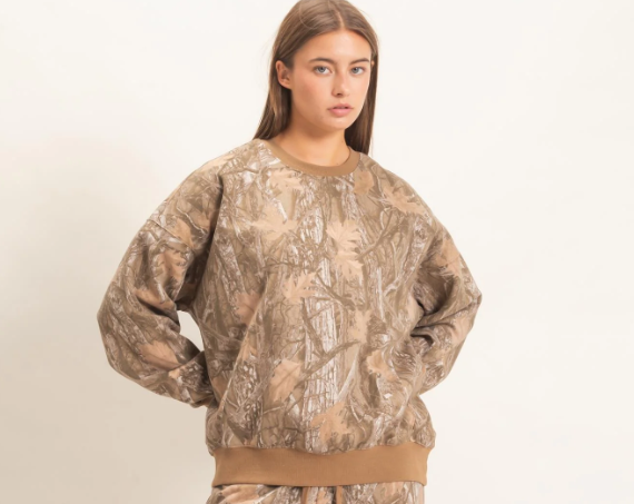 Nale Tree Camouflage Crew Neck Sweatshirt- Brown
