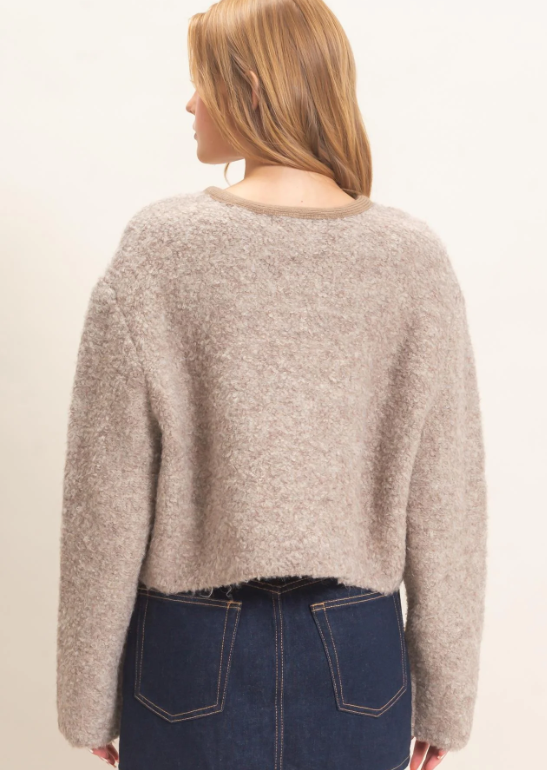 Vide Boucle Knit Cardigan- Light Mocha