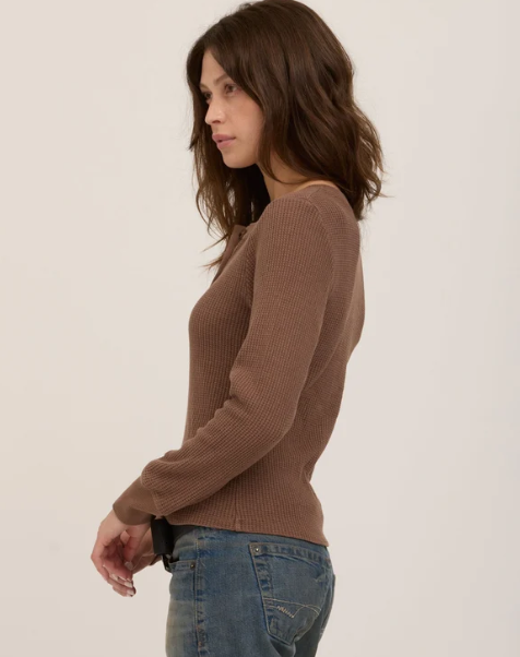 Coastal Henley LS- Dark Mocha