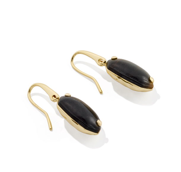 Lee Riveted Drop Earrings- Gold Dark Brown Hawks Eye