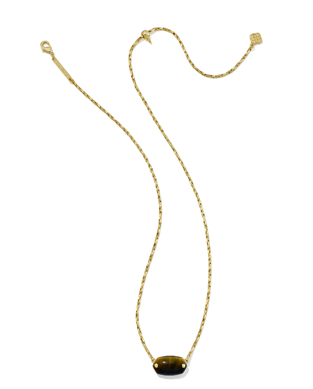 Elisa Riveted Short Pendant Necklace- Gold D. Brown Hawks Eye
