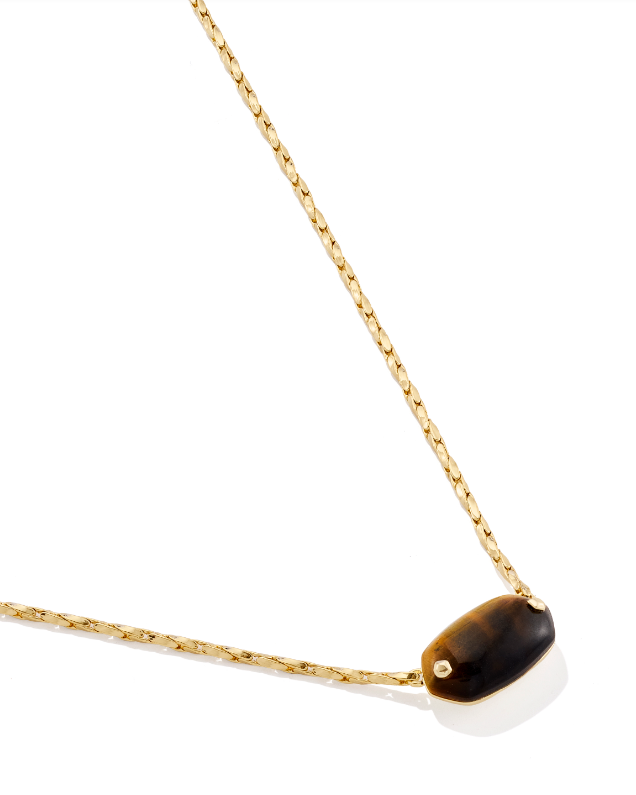 Elisa Riveted Short Pendant Necklace- Gold D. Brown Hawks Eye
