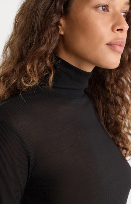 The Sheer Rib Turtleneck- Black