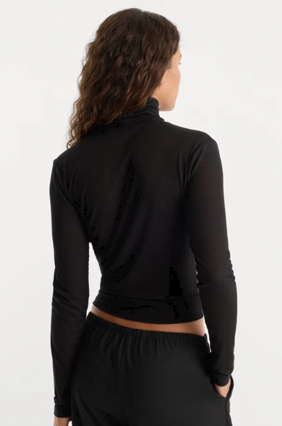 The Sheer Rib Turtleneck- Black