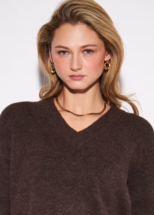Charlie V-Neck Sweater- Chocolate