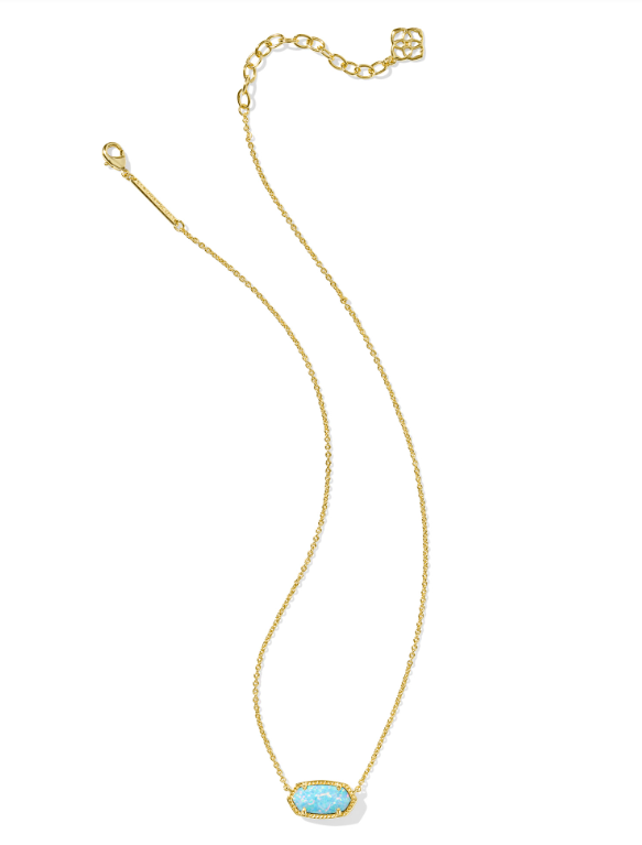 Elisa Short Pendant Necklace- Gold LT Teal Kyocera Opal