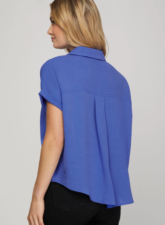 Zai Collared Woven Top- Cobalt Blue