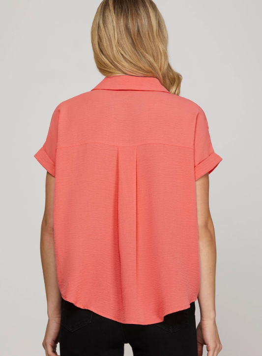 Zai Collared Woven Top- Rose Pink