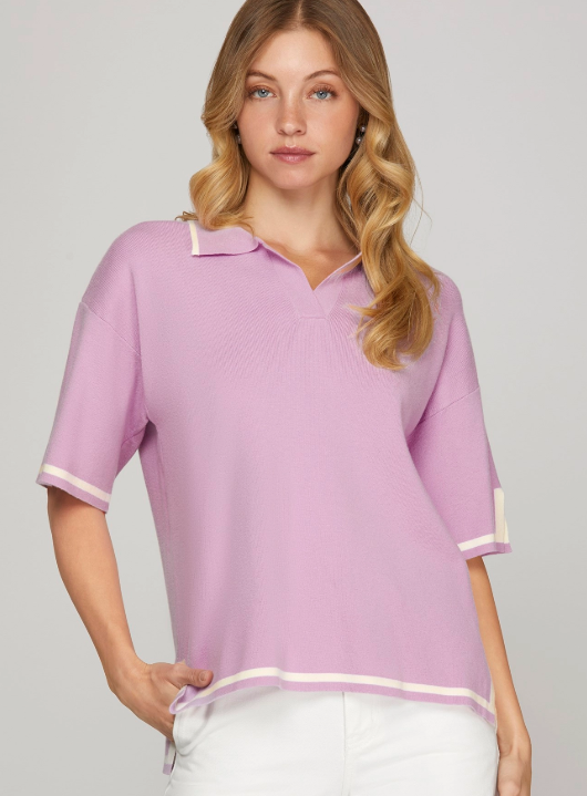Tay Collared Sweater Top- Lilac