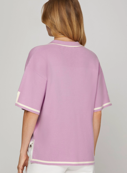 Tay Collared Sweater Top- Lilac