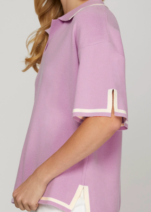 Tay Collared Sweater Top- Lilac