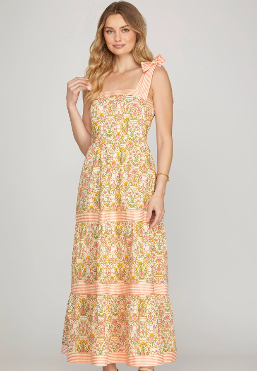 Zoe Tiered Maxi Dress- Peach/Pink