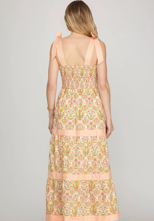 Zoe Tiered Maxi Dress- Peach/Pink