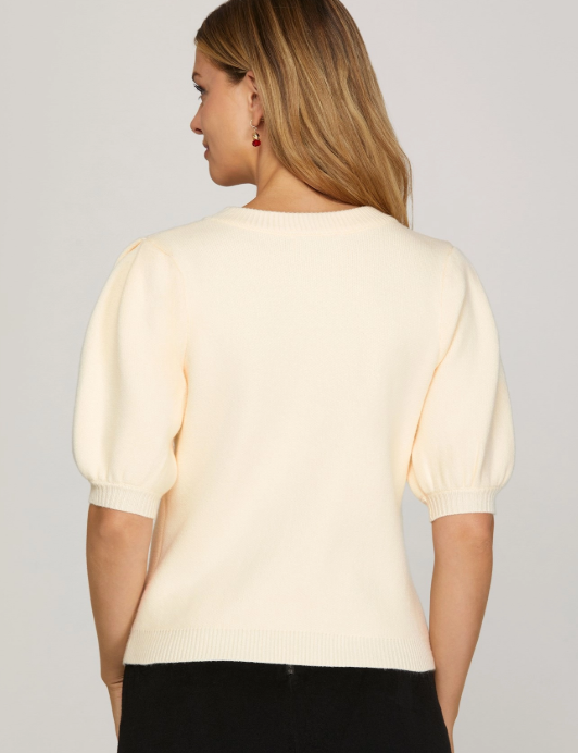 Liz Heart Sweater Top- Cream