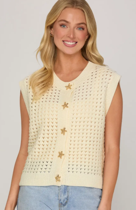 Eivi Button Down Sweater Vest- Cream