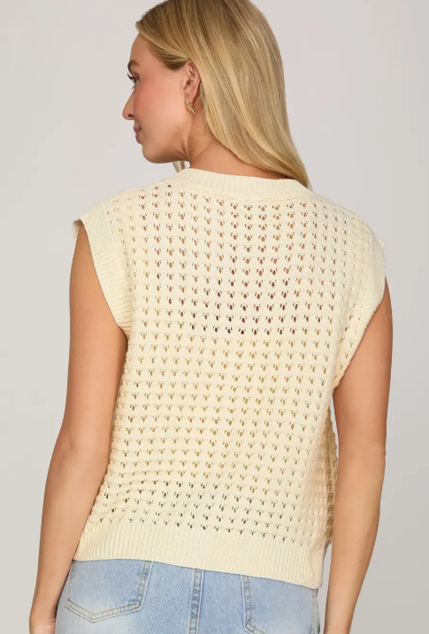 Eivi Button Down Sweater Vest- Cream