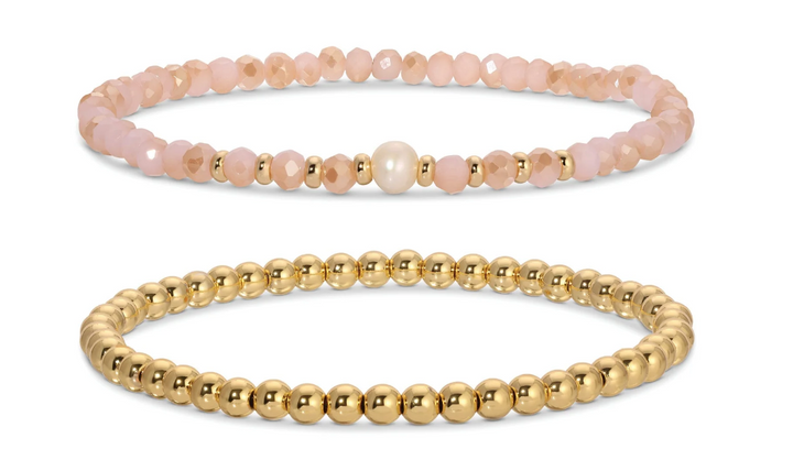 Beaded Duo Pearl Bracelet Set - Peach