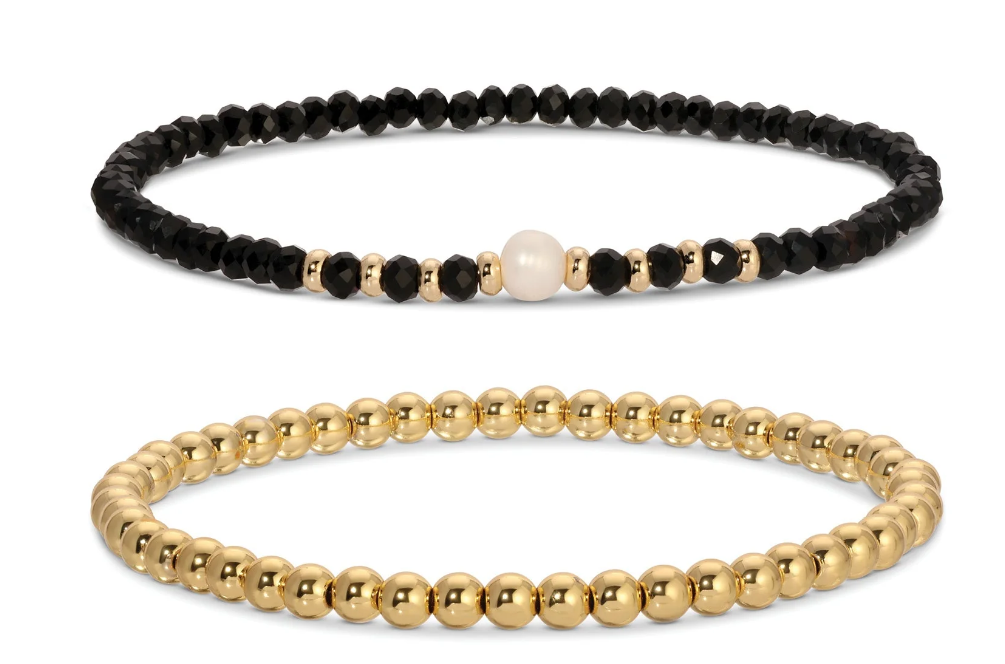 Beaded Duo Pearl Bracelet Set - Peach