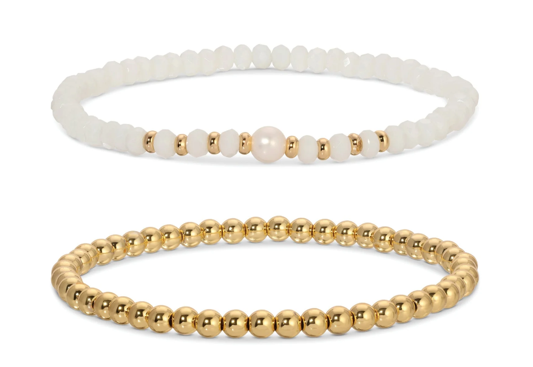 Beaded Duo Pearl Bracelet Set - Peach