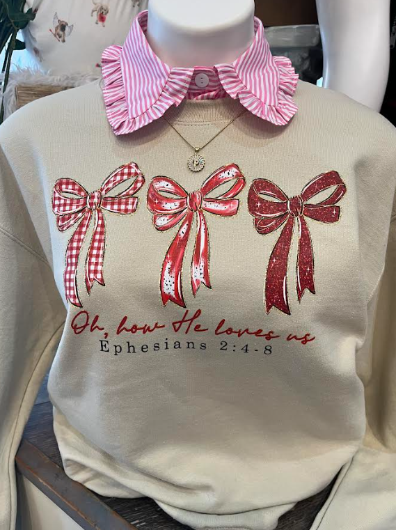 Oh How He Loves Us Sweatshirt- Cream - M