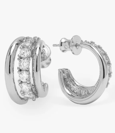 "Oh She Fancy" Silver Smooth/Diamond Hoops