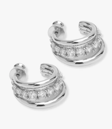 "Oh She Fancy" Silver Smooth/Diamond Hoops