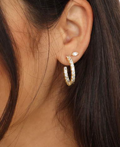 Heiress Hoops 1"- Gold/White