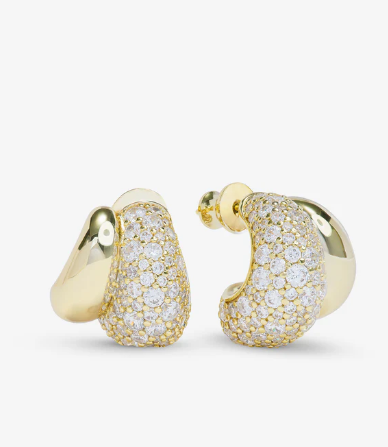 Norah Pave Double Hoop- Gold/White